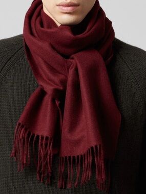 Men’s Pure Cashmere Scarf Muffler in Rich Burgundy Wine Made in England